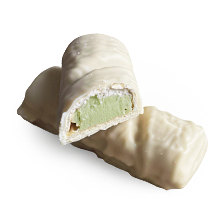 Tavoletta iperproteica al cioccolato bianco con ripieno al pistacchio