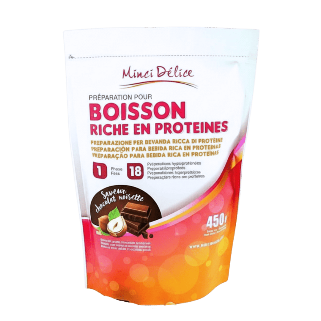 Boisson hyperprotéinée chocolat - noisette maxi sachet 450g - Mincidelice